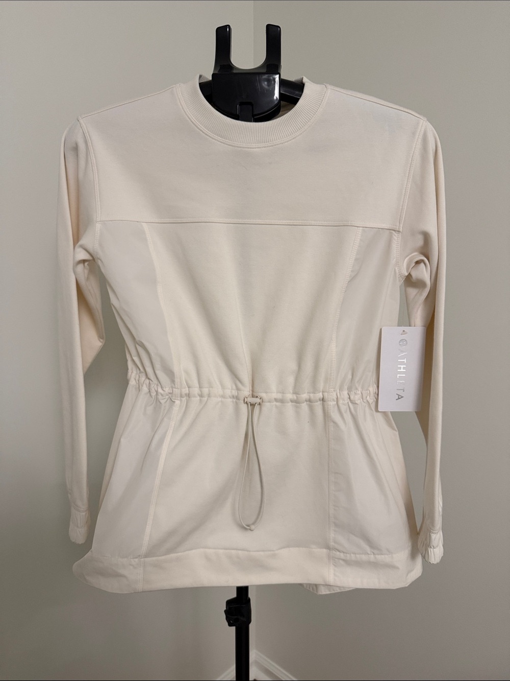 Athleta Cream Drawstring-Waist Long Sleeve Pullover